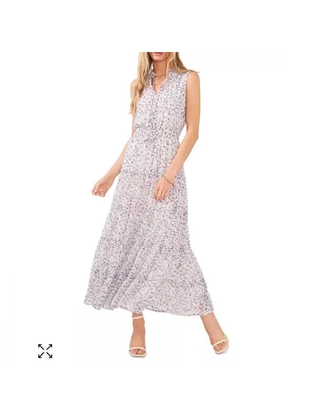 1. State lilacy grey white floral sleeveless tie V-neck tiered maxi dress Summer - Picture 5 of 13